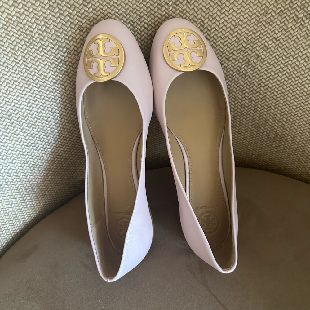 Tory Burch Light Pink Flats with Gold Logo